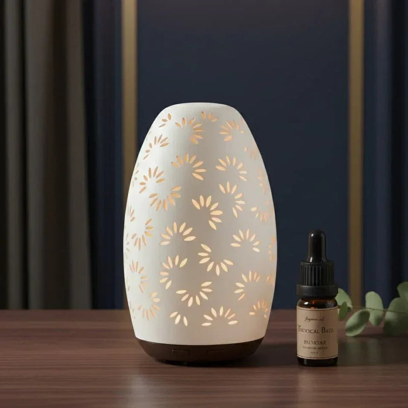 Hand-crafted white ceramic petal diffuser for large room aromatherapy and wellness